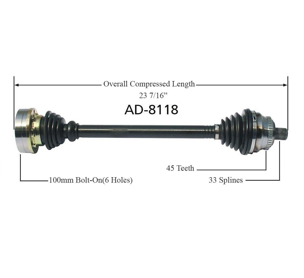 90 QUATTRO 93-95 A4 QUATTRO 96-01 S4 00-02 Rear Cv Shaft Axle