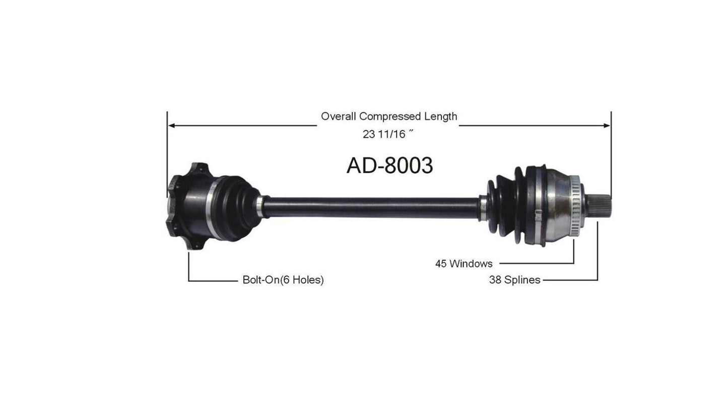 A4 96-01 non quattro 4000 81-82 Passat 98-05 Lado del conductor AD-8003 Eje de junta homocinética