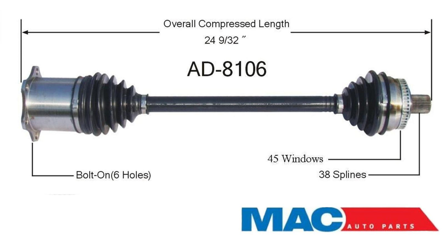 CV Axle Shaft- Front Right AD-8106 fits 02-08 Audi A4 Quattro Man Trans