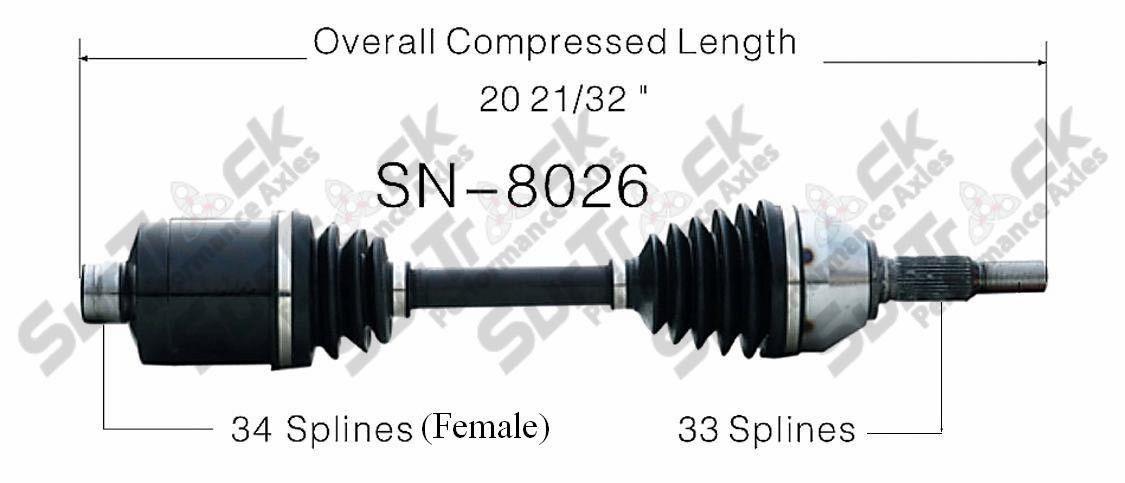 SN-8026 Eje CV - Nuevo, delantero izquierdo o derecho Cobalt HHR G5 Ion automático