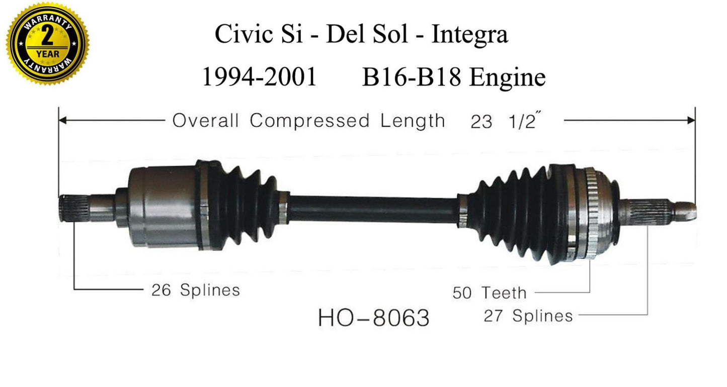 New Passenger SIde Cv Axle FIts Integra Civic Si Del Sol 94-01 DOHC Engines