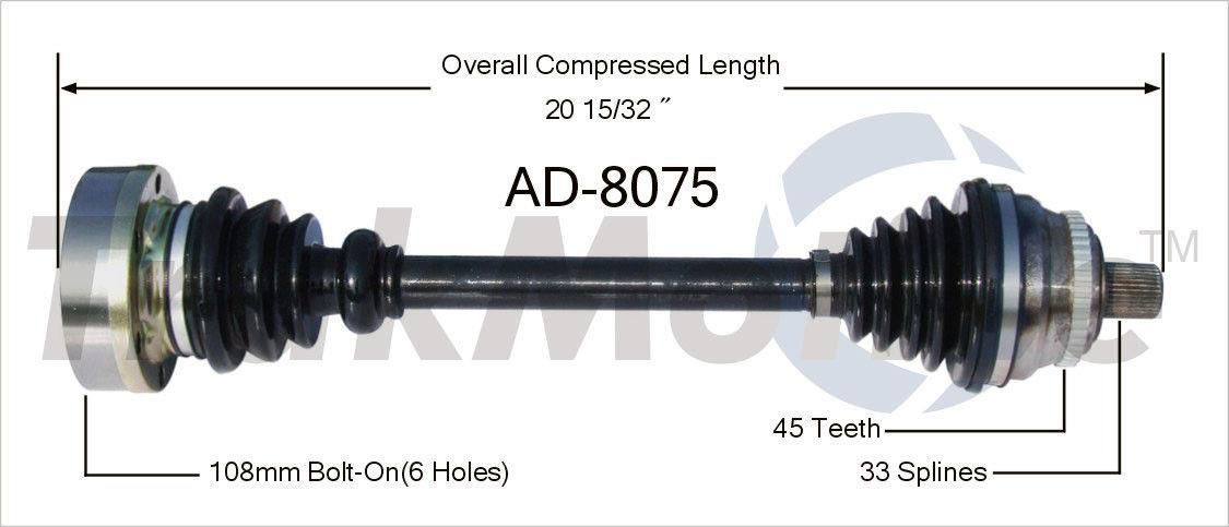 CV Axle Shaft Front AD-8075 For Passengers Side Front Wheel Drive W Automatic