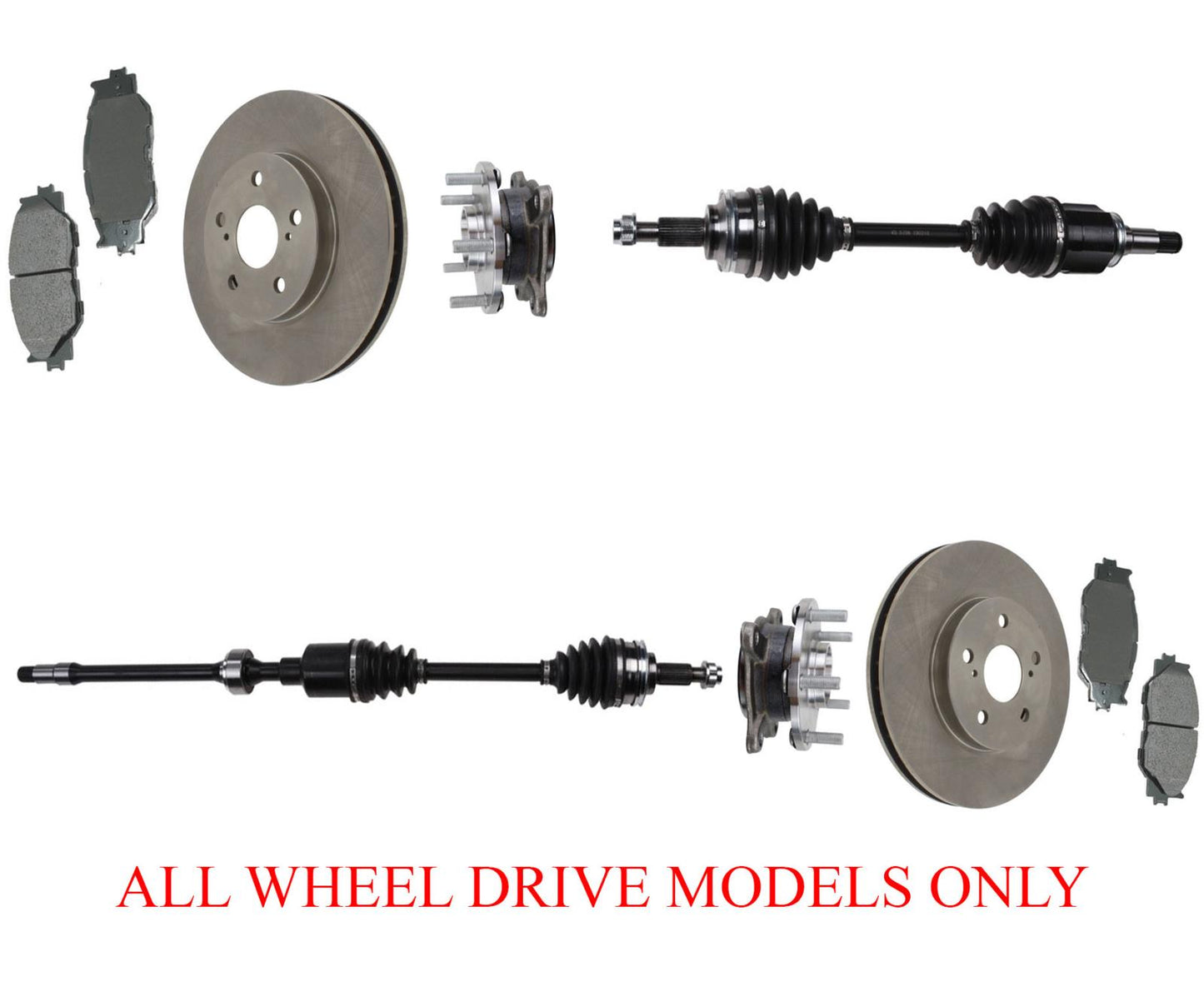 Front Axles Wheel Hub Bearings Rotors & Pads Fits 06-13 IS250 All Wheel Drive