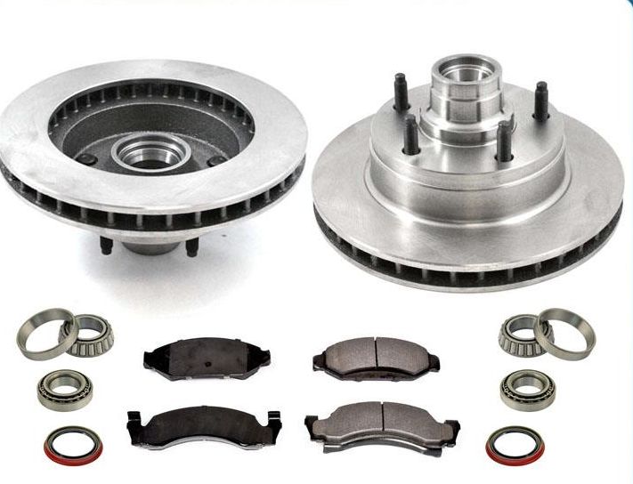 Rotores y pastillas de freno delantero 100% nuevos con kit de 9 piezas de rodamientos para Ford Van E150 87-93