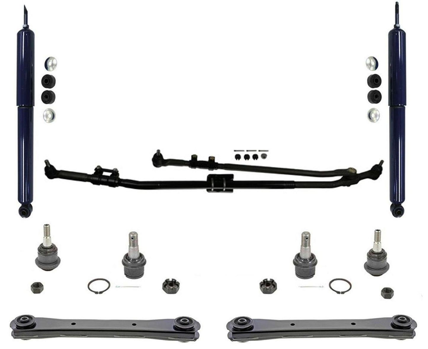 Frt Shocks Drag Links Tie Rods Ball Joints 14Pc KIT RAM 2500 4 Wheel Drive 08-12