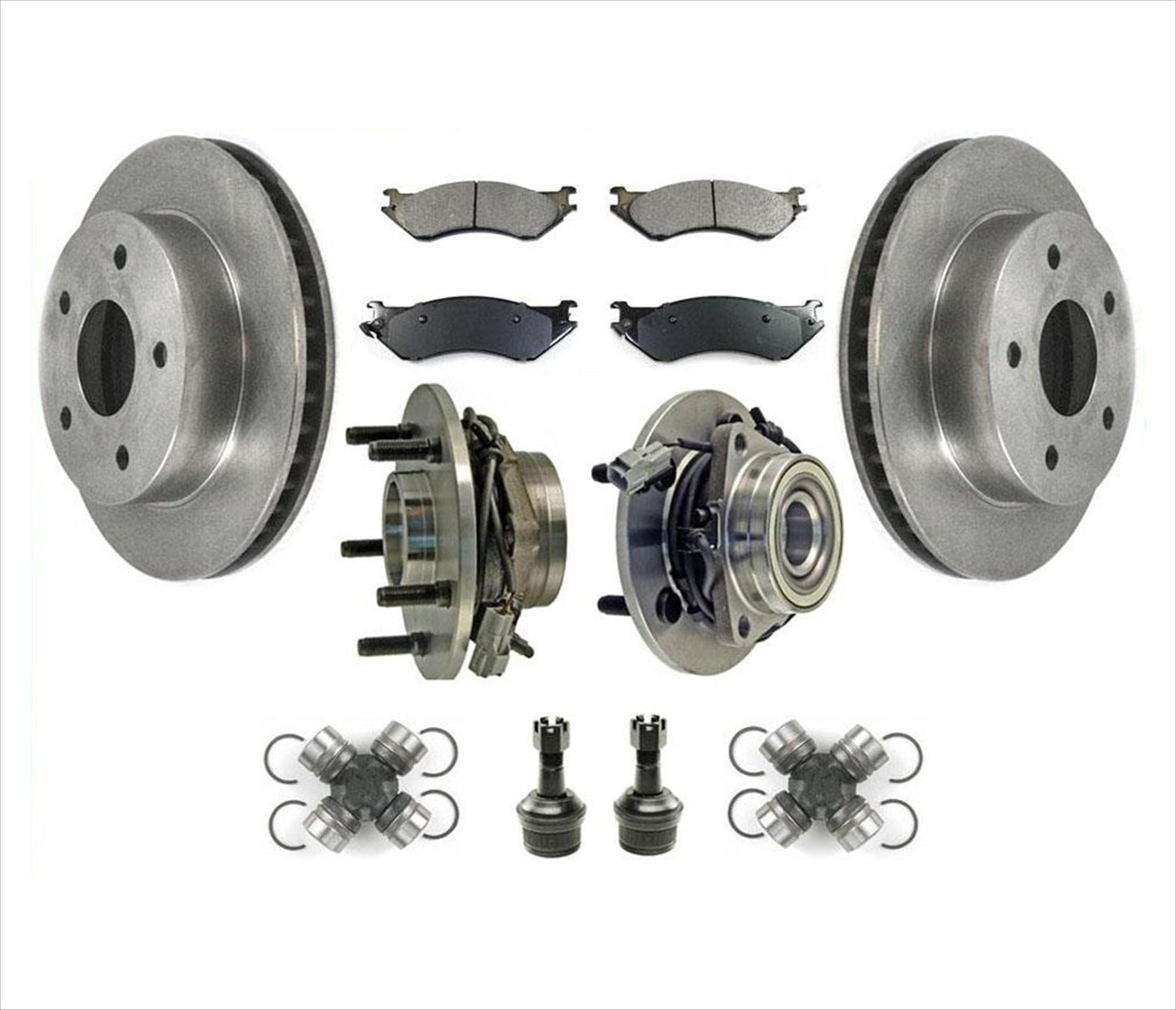 Hub Bearings U Joints BJ Rotors for 00 01 Ram 1500 Pick Up 4 Wheel Drive 4W ABS