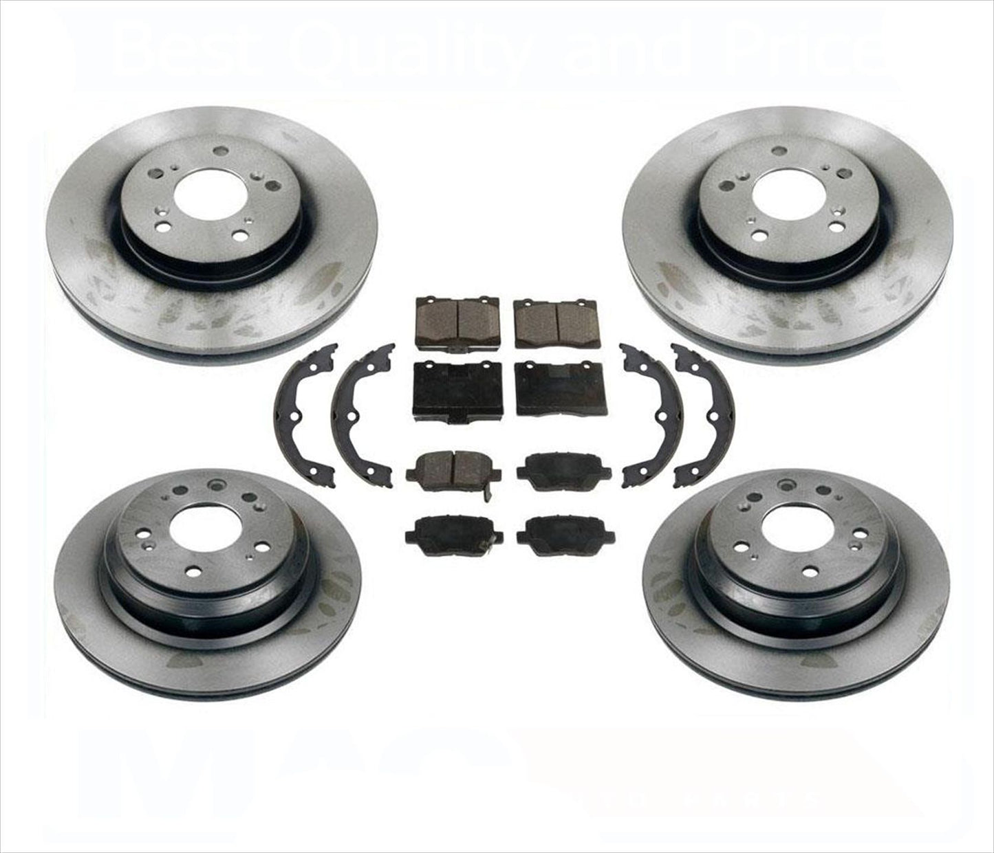 Rotores de disco delanteros y traseros, almohadillas de cerámica, zapatos de estacionamiento para Acura RL 2005-2012, 6 piezas