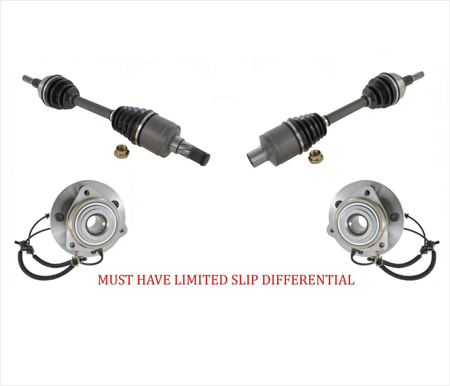 Front CV Axles & Hub Bearings For LIMITED SLIP DIFFERENTIAL Jeep Commander 06-10