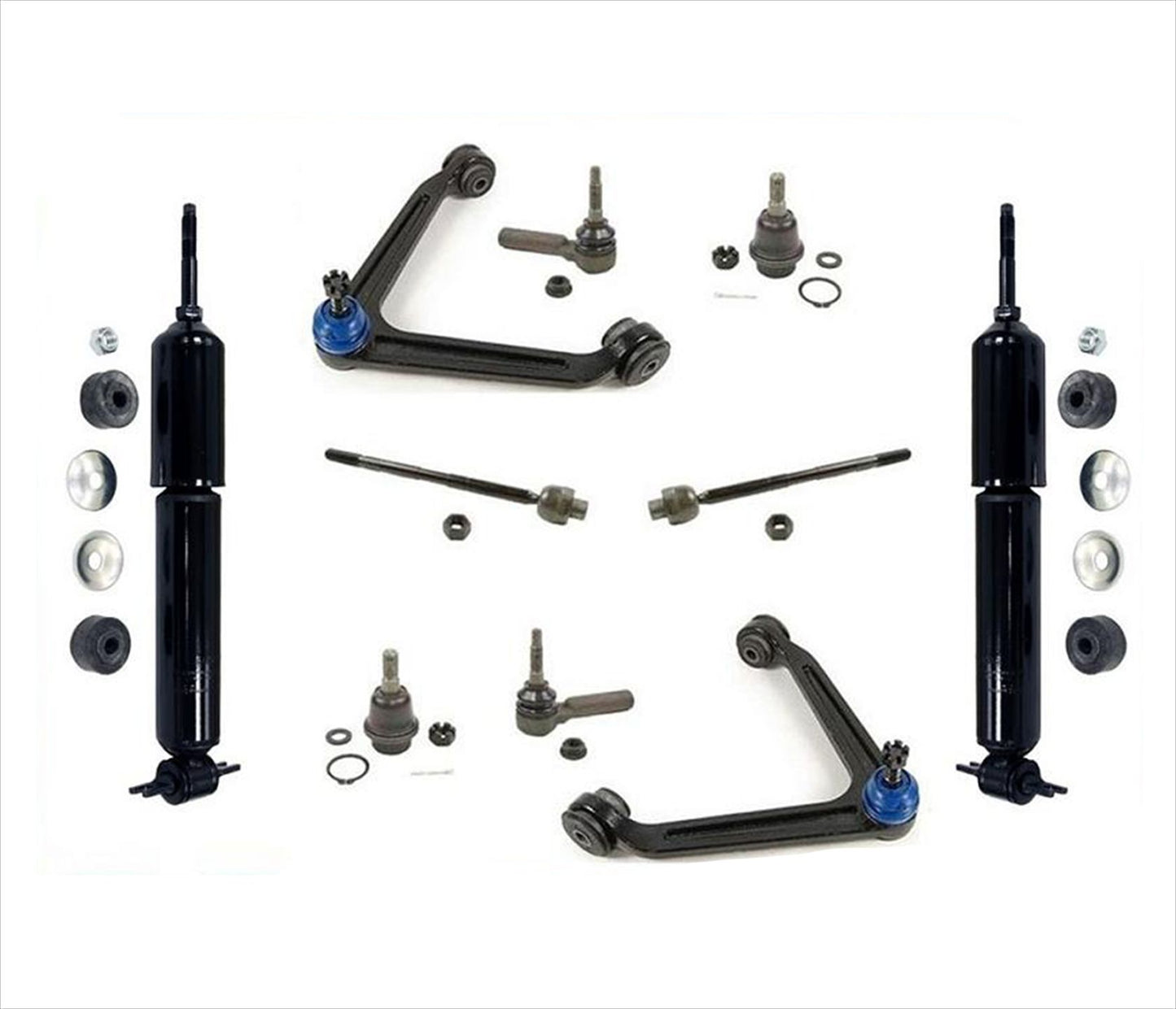 02-05 Ram 1500 de tracción trasera, brazo de control de recogida, varillas de amarre Jnt, amortiguadores, 10 piezas