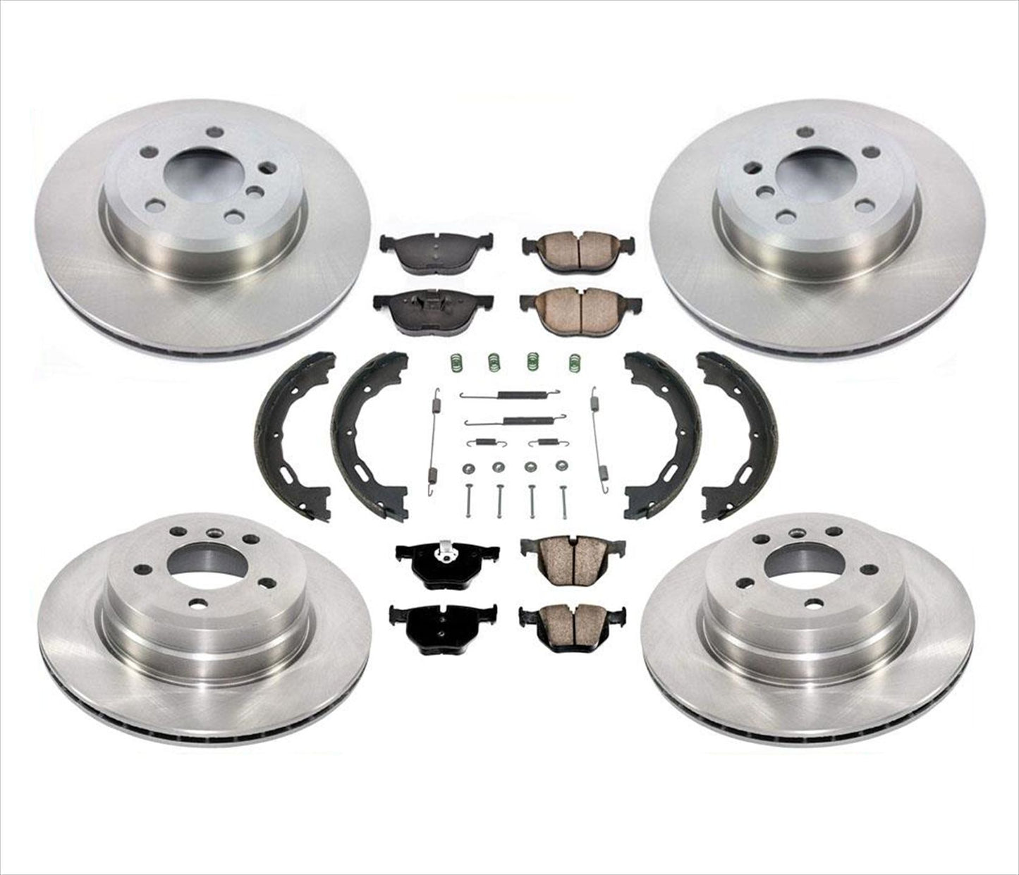 For 2007-2018 BMW X5 3.0L Eng. Brake Disc Rotors Pads Parking Shoes Springs 8pc