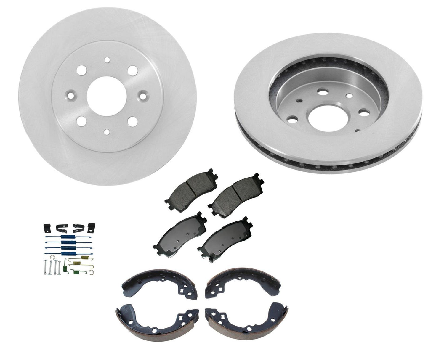 Front Disc Rotors Brake Pads Brake Shoes Springs Kia Rio 03-05 5pc Kit