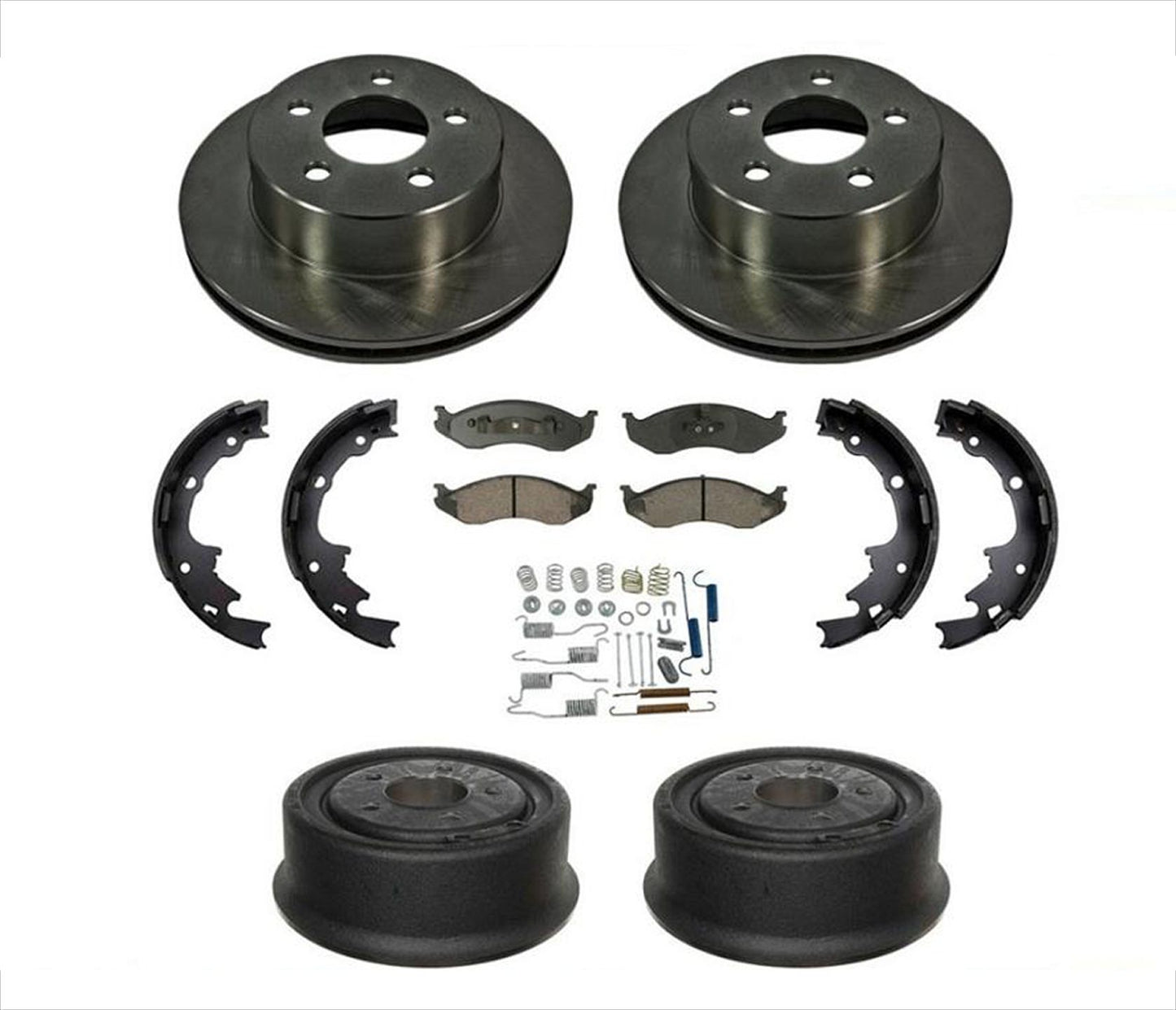 Rotores de disco delanteros, pastillas de freno, tambores y zapatas de freno trasero, Jeep Wrangler 01-06