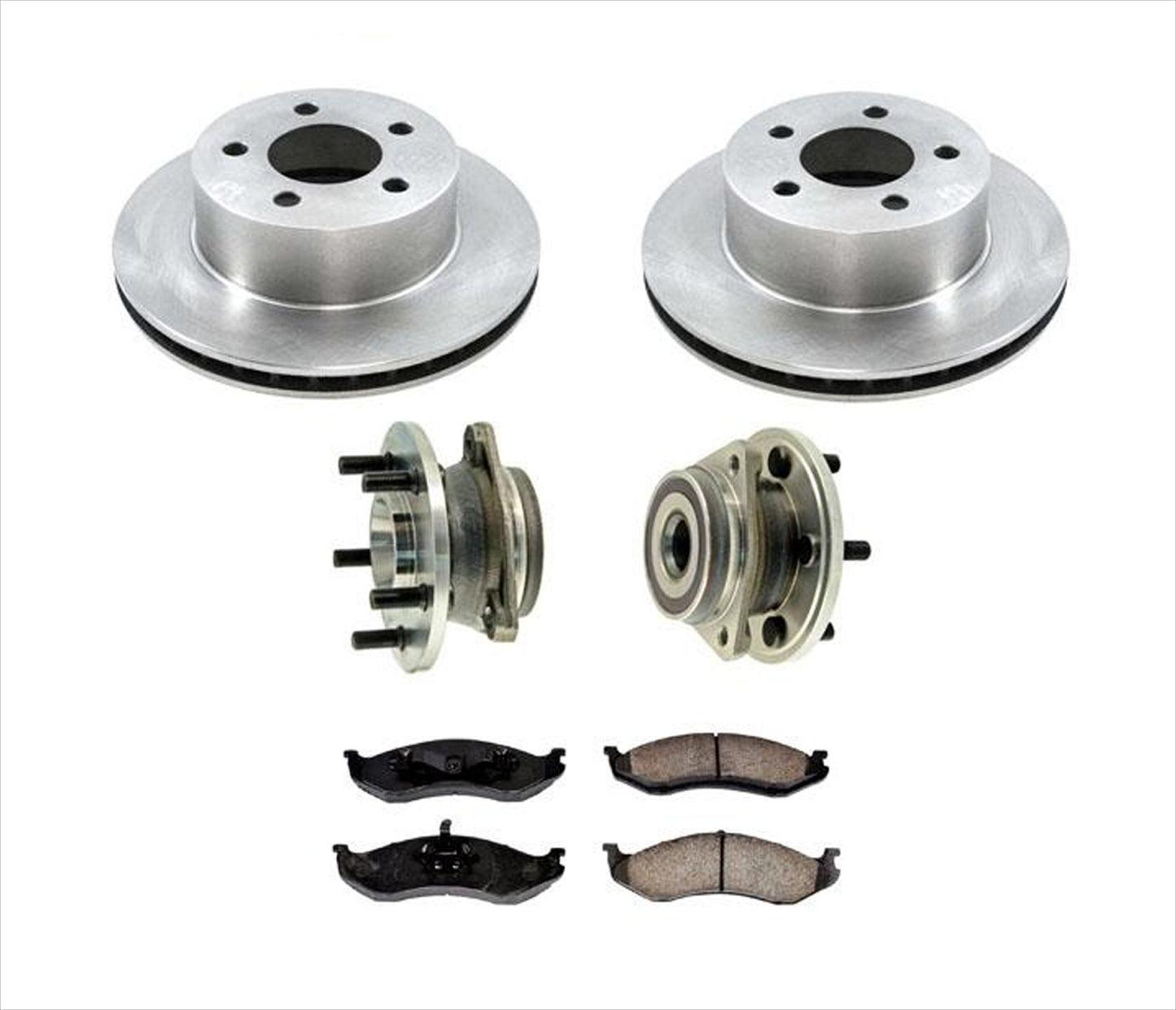 1990-1998 Cherokee 4x Front Disc Brake Rotors Ceramic Pad Hub & Bearings 5Pc Kit