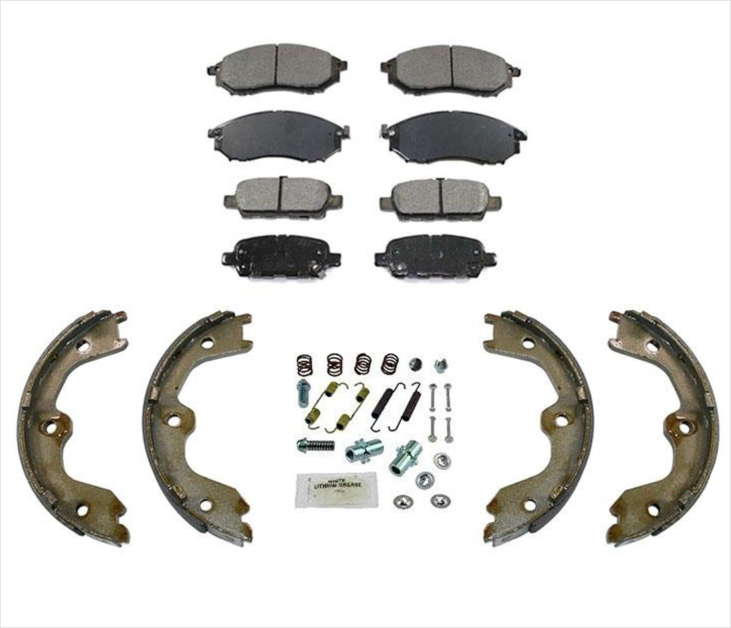 Para Infiniti EX35 Ft & Rr 08-12 pastillas de freno de cerámica + resortes para zapatos de estacionamiento, 4 piezas