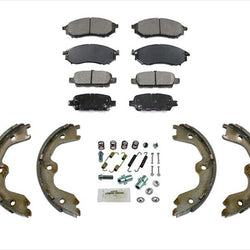 For 08-12 Infiniti EX35 Ft & Rr Ceramic Brake Pads + Parking Shoes Springs 4Pc