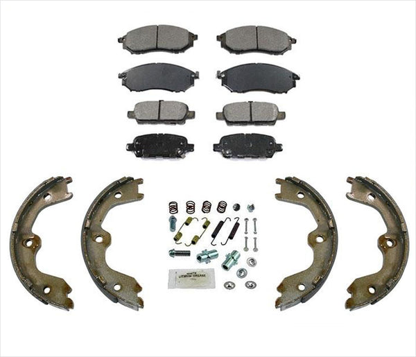 For 08-12 Infiniti EX35 Ft & Rr Ceramic Brake Pads + Parking Shoes Springs 4Pc