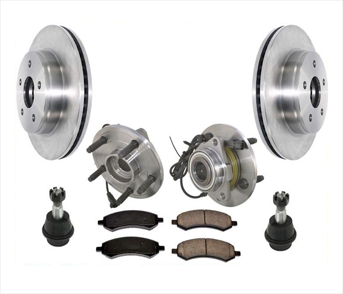 Front Wheel Hub Bearing Rotors Pads Ball Joints For 2009-2011 Dodge Ram 1500