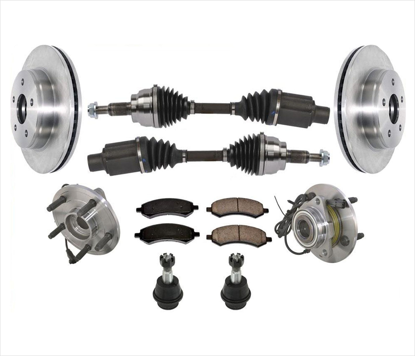 Wheel Hub Bearing Rotors & Pads CV Drive Shafts For 09-11 Dodge Ram 1500 4X4