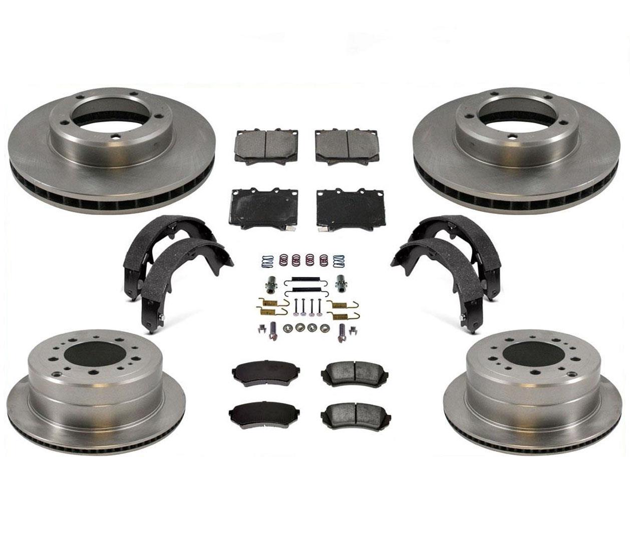 98-07 LX470 Landcruiser Frt & Rr Rotors & Ceramic Pads Parking Shoes Springs 8pc
