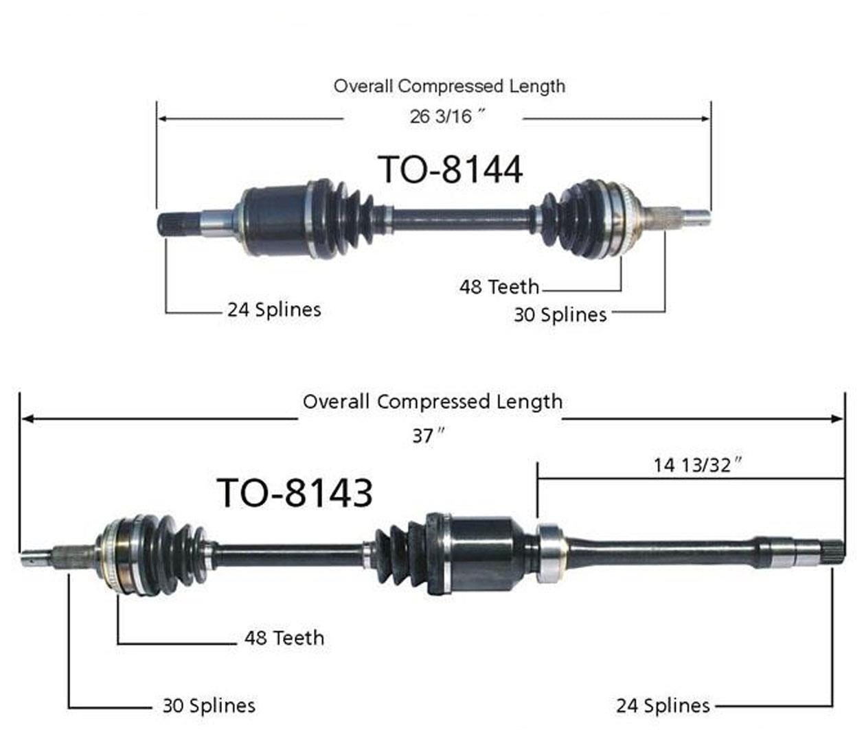 (2) CV Axle Shaft Front For 97-01 Camry V6 Manual Transmission 8143 44