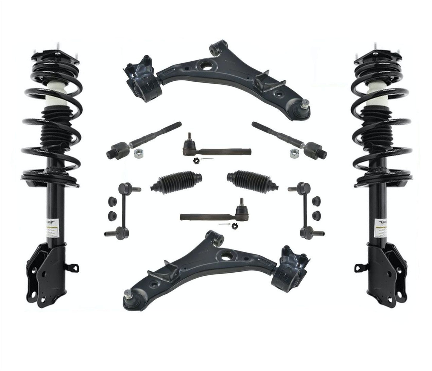 Front Struts Lower Control Arms Tie Rods Links 12 Pcs Kit For 11-14 Ford Edge
