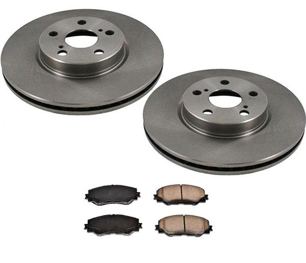 Fits 08-14 Scion XD & 09-16 Corolla 1.8L (2) FRONT Brake Rotors & Ceramic Pads