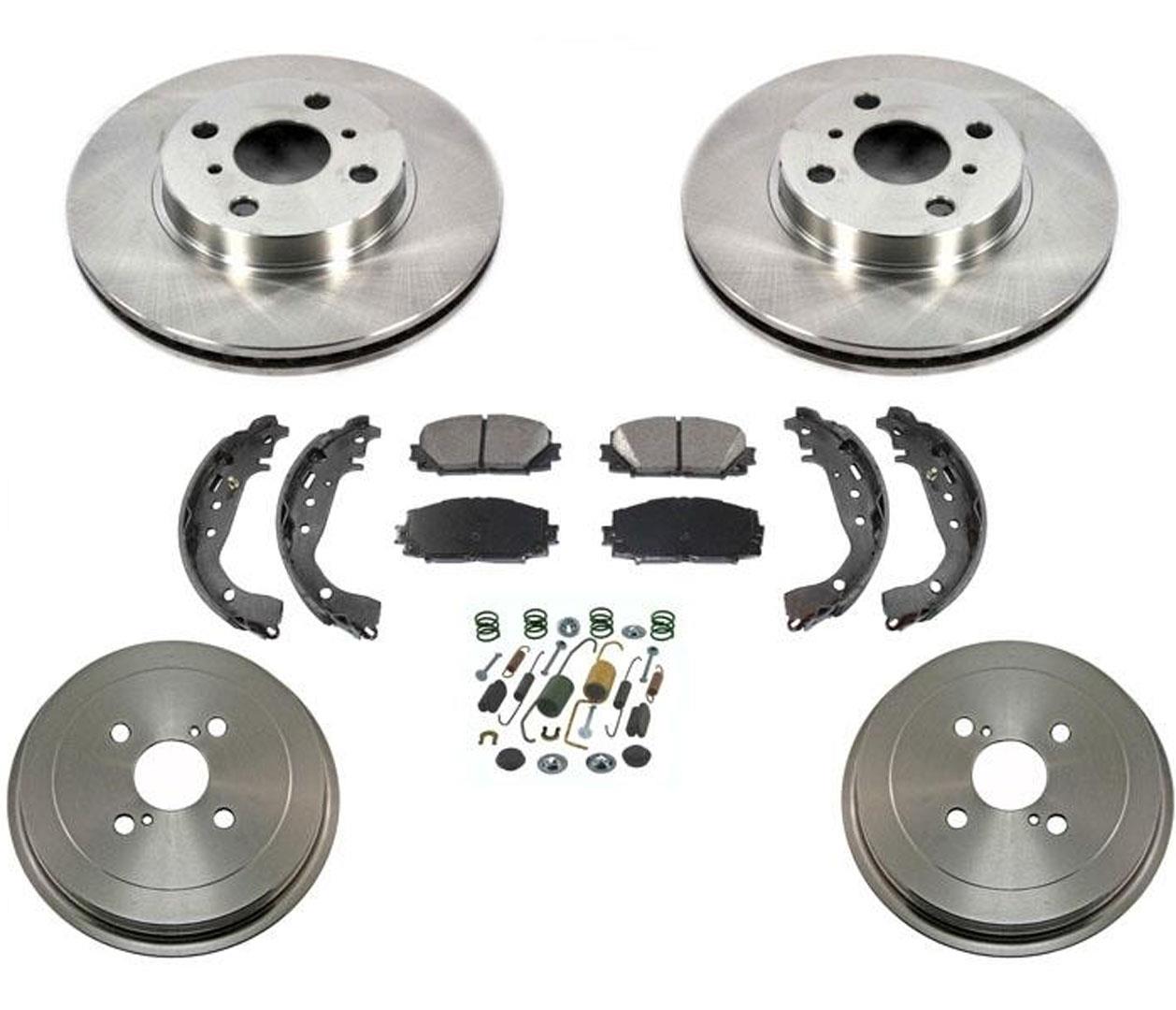 Front Rotors Rear Drums Brake Pads Shoes Spring Kit For Toyota Yaris 2006-2013