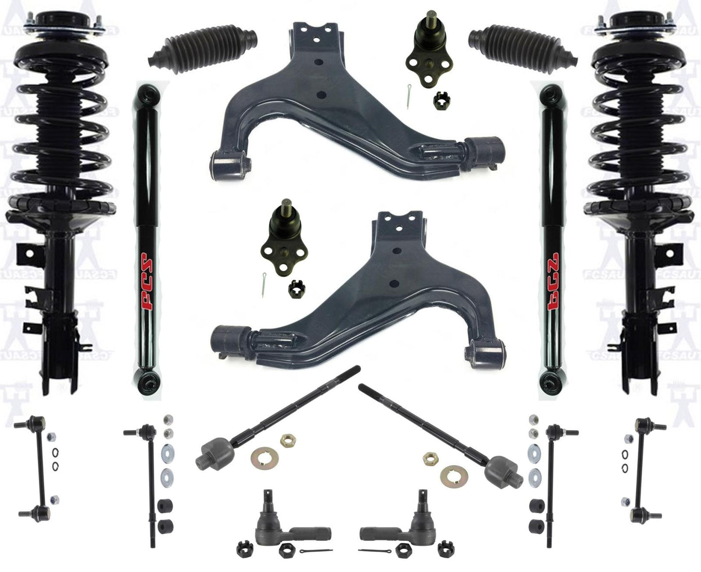 Front Coil Spring Struts Control Arms Tie Rods for 1996 1997 Nissan Pathfinder