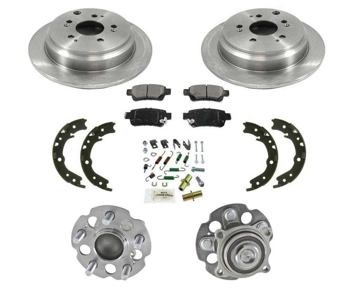 Rotores traseros pastillas de freno zapatos Kit de resorte rodamientos de cubo para Honda Odyssey 05-10
