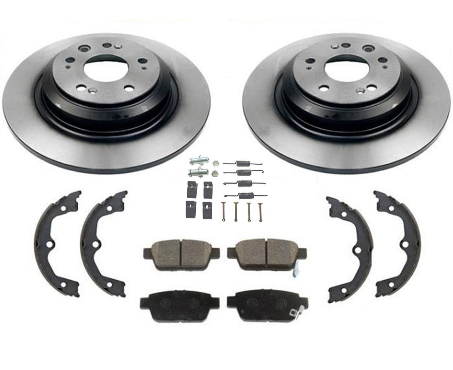 Rotores de freno de disco trasero con pastillas de cerámica y zapatas de estacionamiento para Acura TL 09-14, 5 piezas