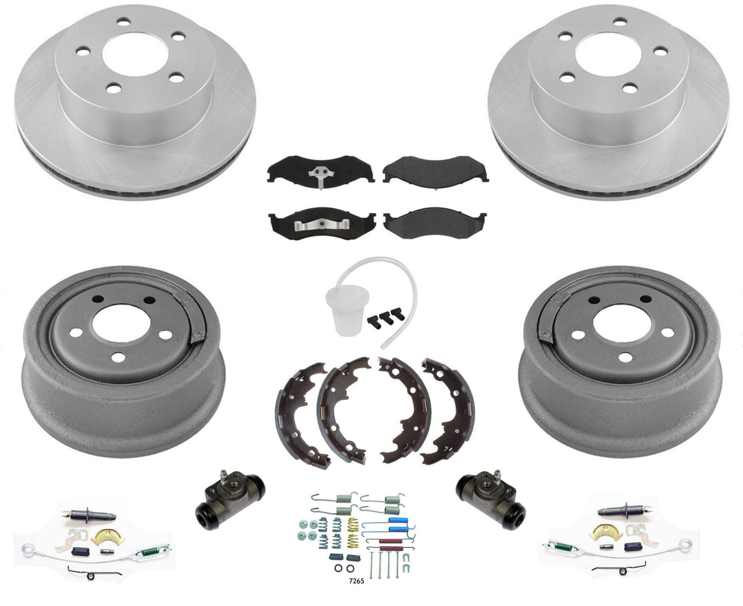 Front Disc Rotors Brake Pads & Rear Brake Drums & Shoes Fits 01-06 Jeep Wrangler