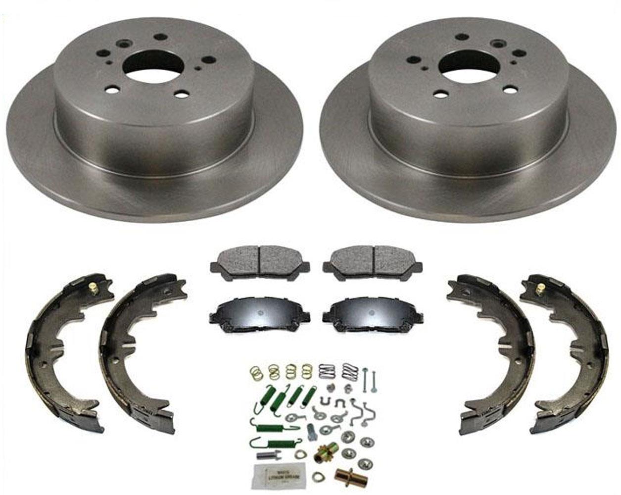Fits 08-13 Highlander Rear Brake Disc Rotors Ceramic Pads Parking Shoes Springs