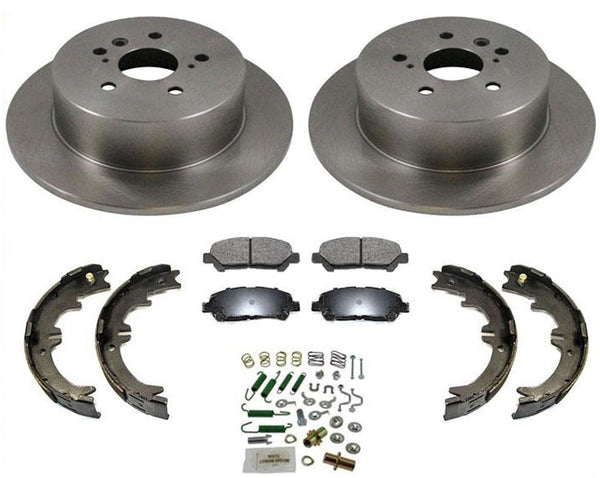 Fits 08-13 Highlander Rear Brake Disc Rotors Ceramic Pads Parking Shoes Springs