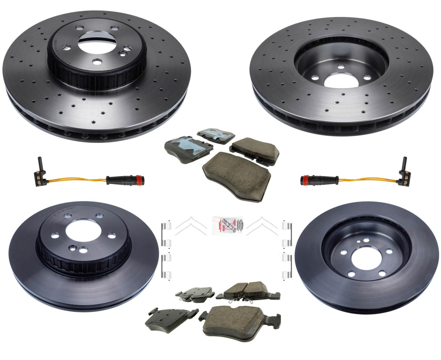 Pastillas de rotores de disco de freno Frt & Rr con alto contenido de carbono para Mercedes C300 15-21 342MM AMG