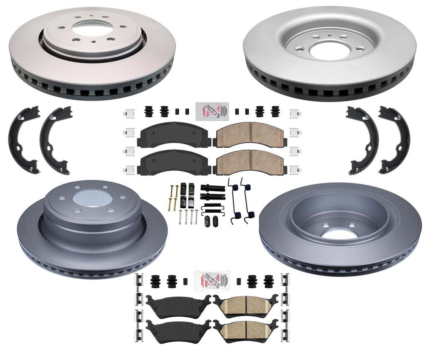 Se adapta a Ford F150 2018-2020 con freno de estacionamiento manual, rotores de freno recubiertos, pastillas de freno.