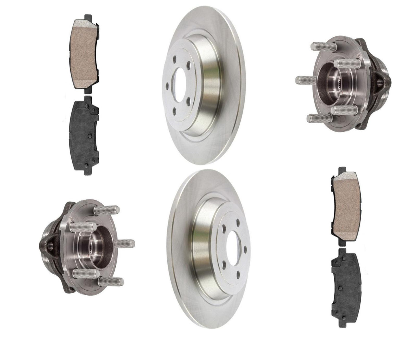 Rear Wheel Bearings Brake Rotors Pads Fits 15-22 Ford Mustang W Rear Solid Rotor