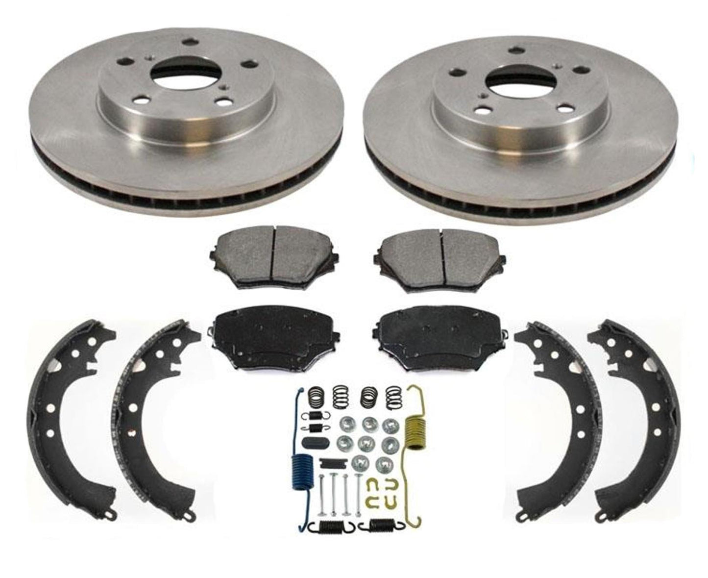 Rotores de freno delantero, pastillas de cerámica, zapatas traseras y resortes para Toyota Rav 4 2001-2002