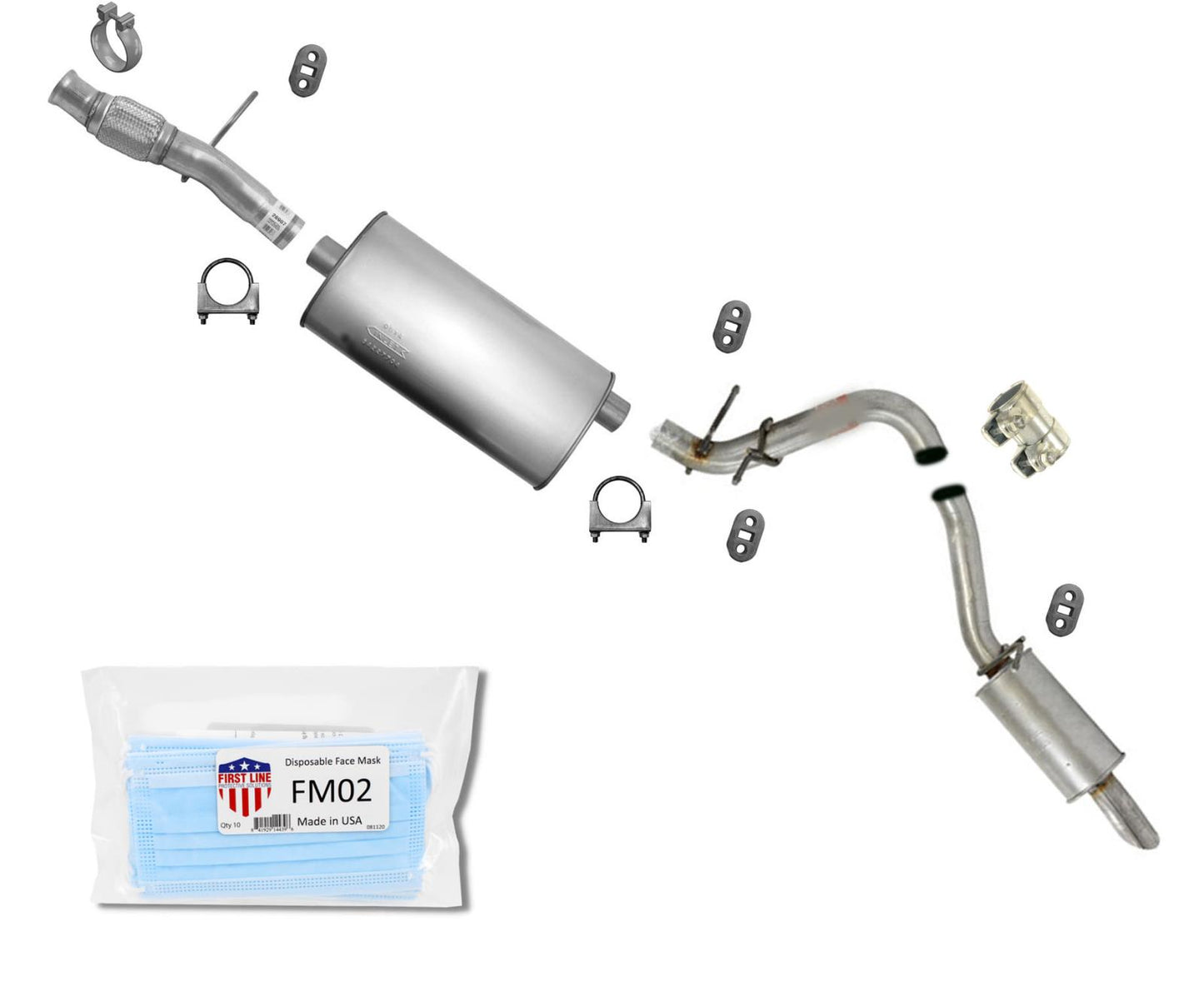 Muffler Pipe Exhaust System with Clamps for 2015-2020 Chevrolet Suburban 5.3L
