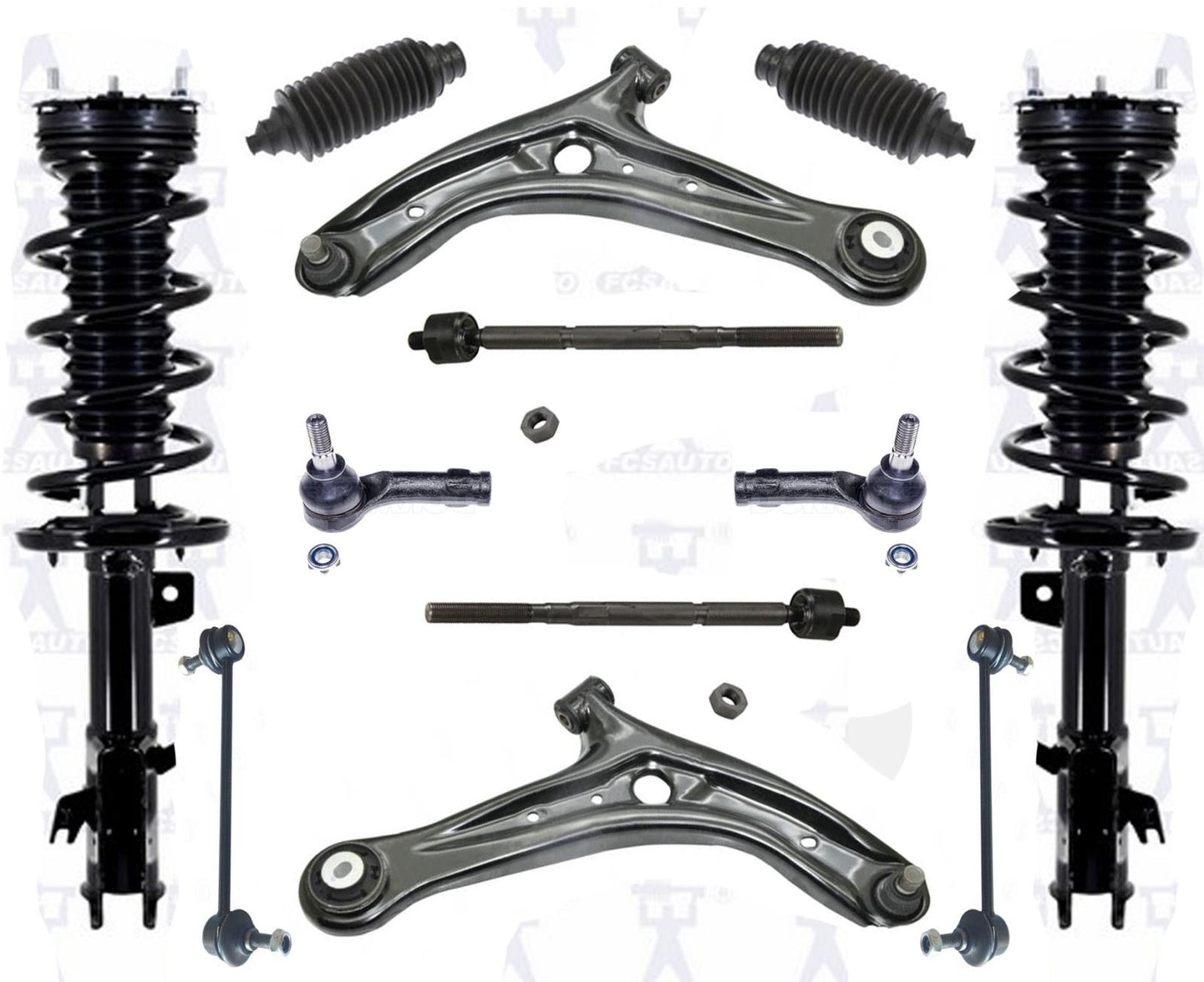 Front Complete Struts Lower Control Arms Tie Rods Links For 11-2015 Ford Fiesta