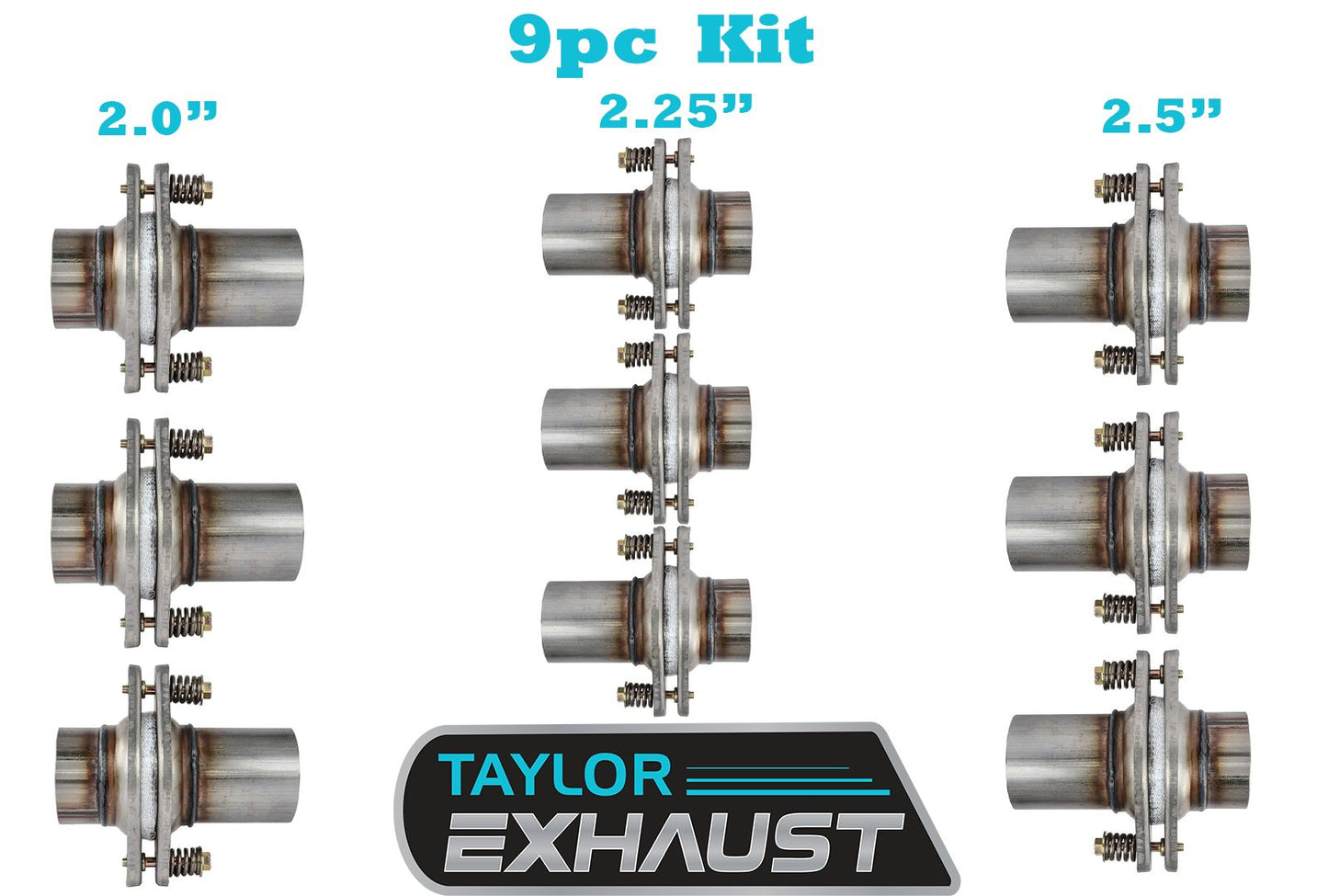 Brida de reparación de junta esférica de escape de 2 ", 2,25" y 2,5 ", perno de resorte Universal, kit de 9 piezas