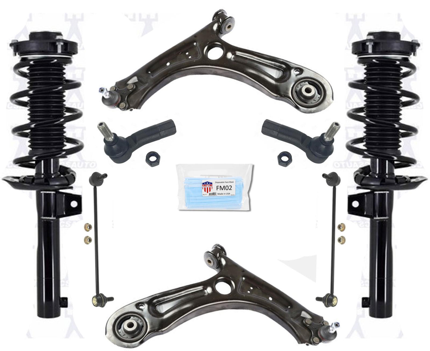 For Volkswagen Jetta Sedan 11-14 Control Arms Ball Jt Tie Rod Coil Spring Struts