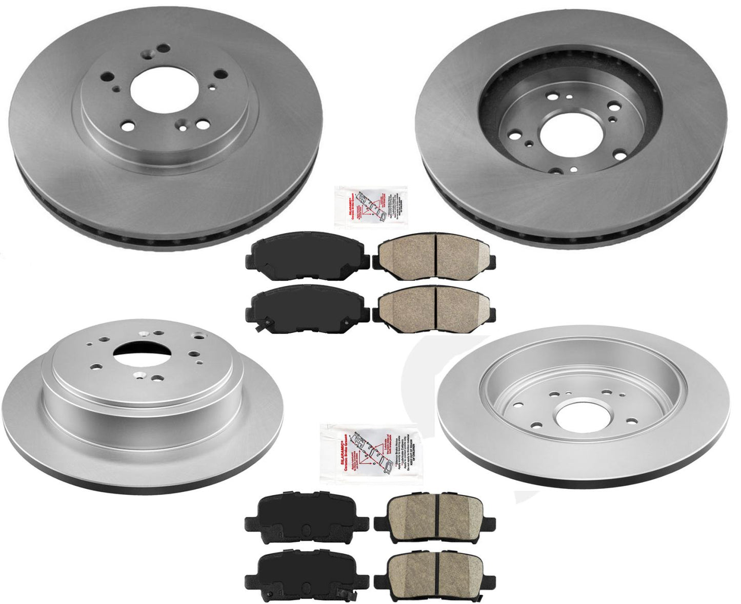 Fits 2003-2008 Honda Pilot Front & Rear Brake Disc Rotors & Ceramic Brake Pads