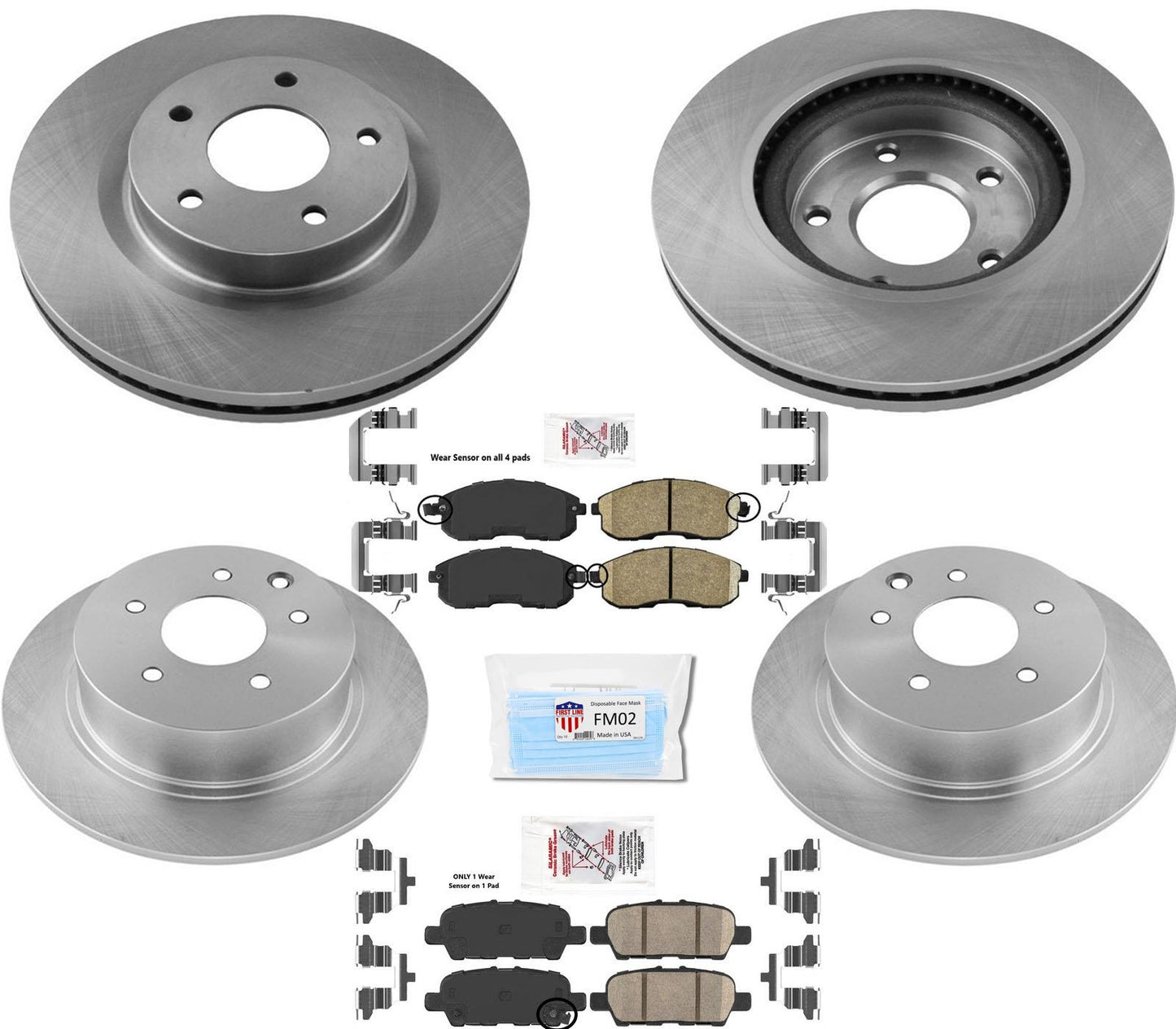 Disc Brake Rotors Ameri Brake Ceramic Pads Hardware Fits 07-10 Nissan Altima 6Pc