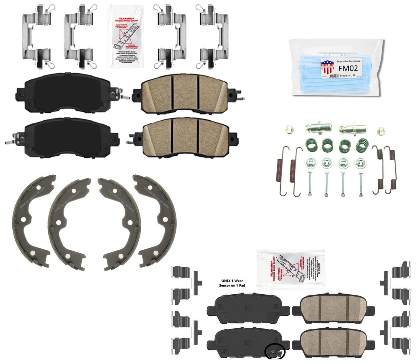 AmeriBRAKES Ceramic Pads Hardware Fits 14-2021 Altima with Manual Parking Brake
