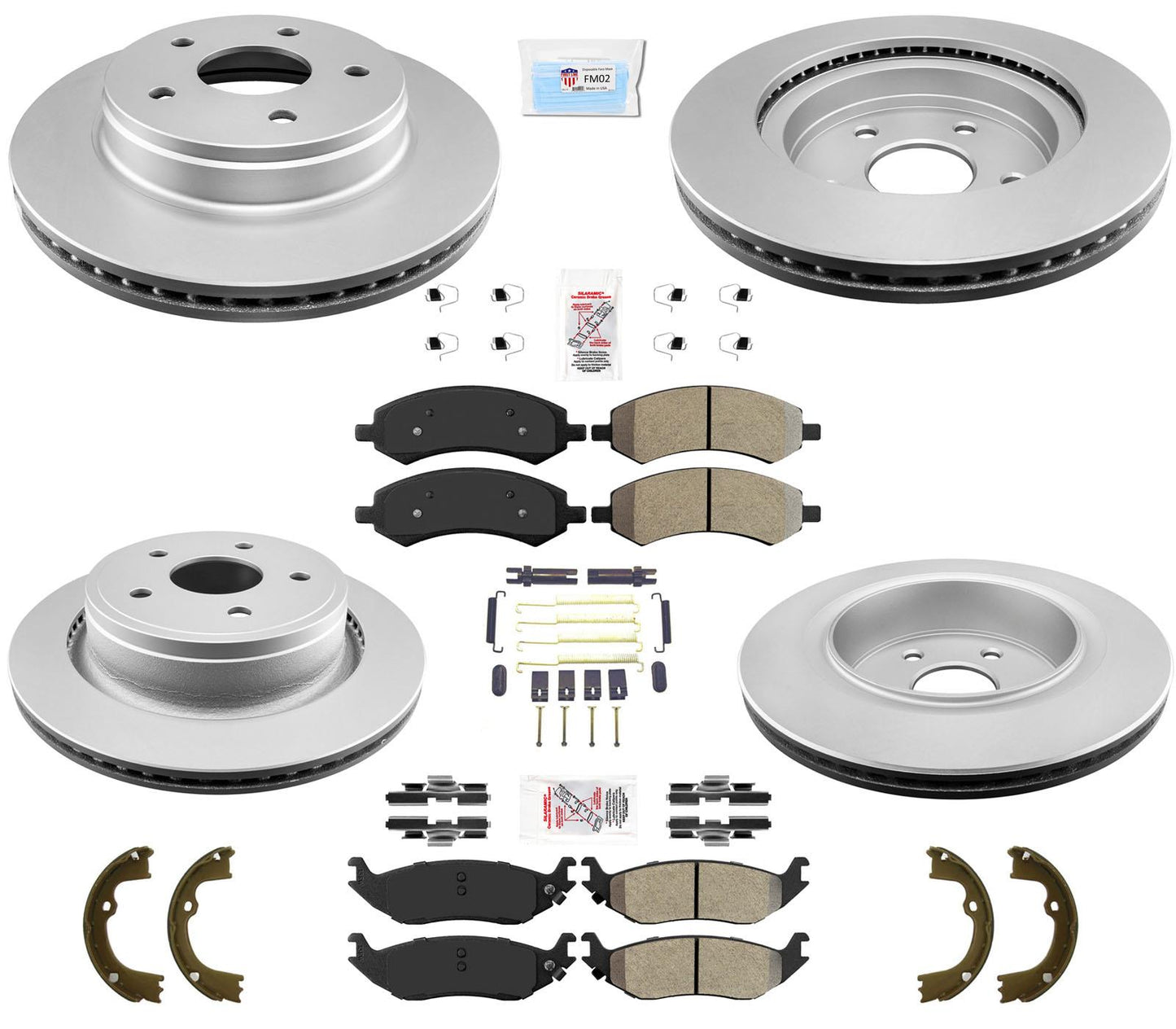 Improved Performance Coated Disc Brake Rotors Pads Hardware For 06-2018 Ram 1500