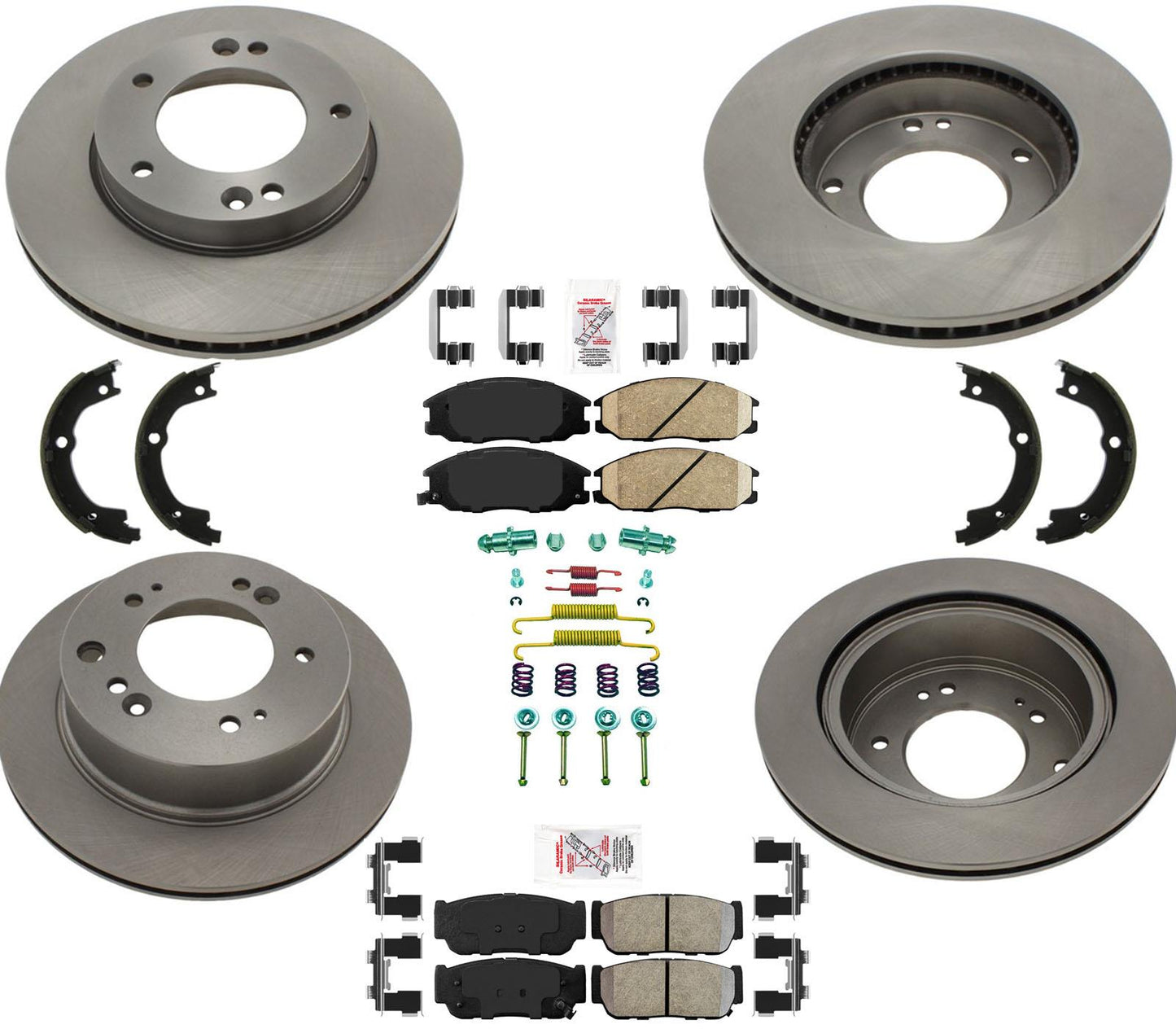 Front & Rr Disc Brake Rotors Ameri Brake Pads Hardware for KIA Sorento 2007-2009
