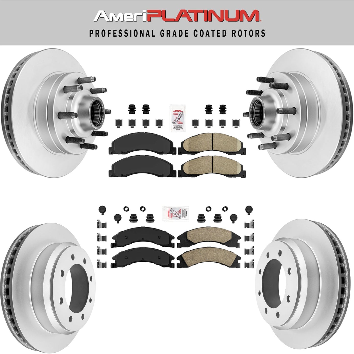 Almohadillas delanteras + traseras HD y rotores recubiertos para Ford E150 E250 E350 rueda trasera única