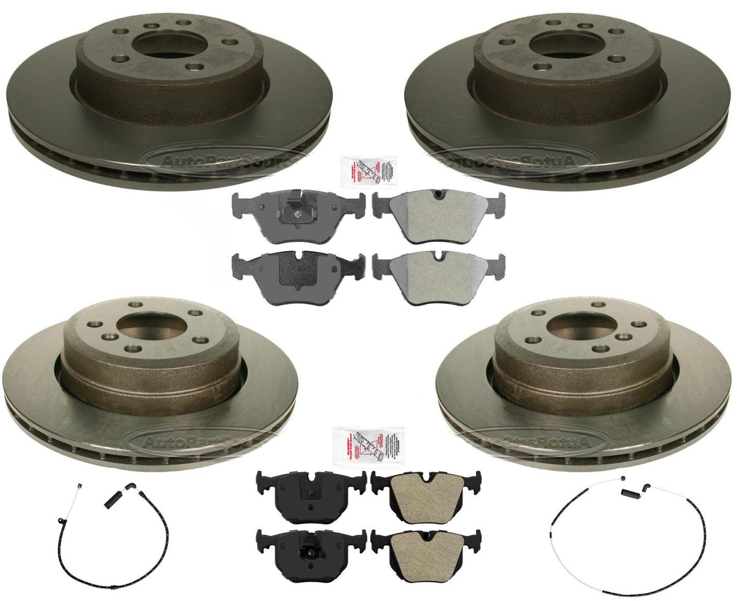 Front & Rear Brake Pads & Front & Rear Carbon Coated Rotors For BMW X3 2004-2010