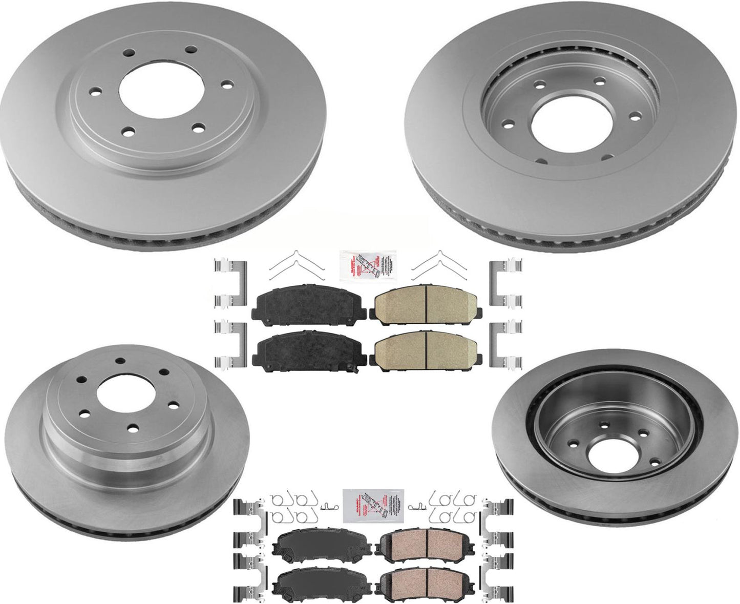 AmeriBRAKES Coated Front & R Disc Brake Rotors & Pads For 2017-2023 Nissan Titan