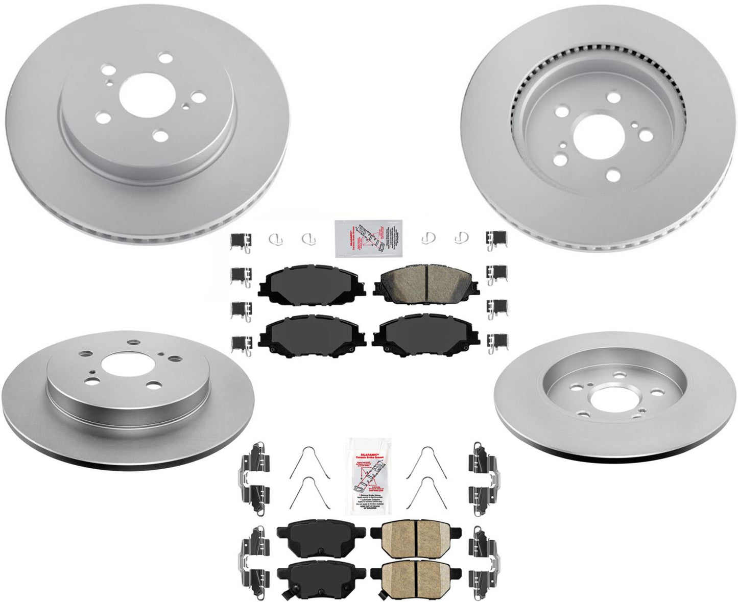 AmeriBRAKES Coated Front & R Disc Brake Rotors & Pads For 2020-2021 Prius Prime